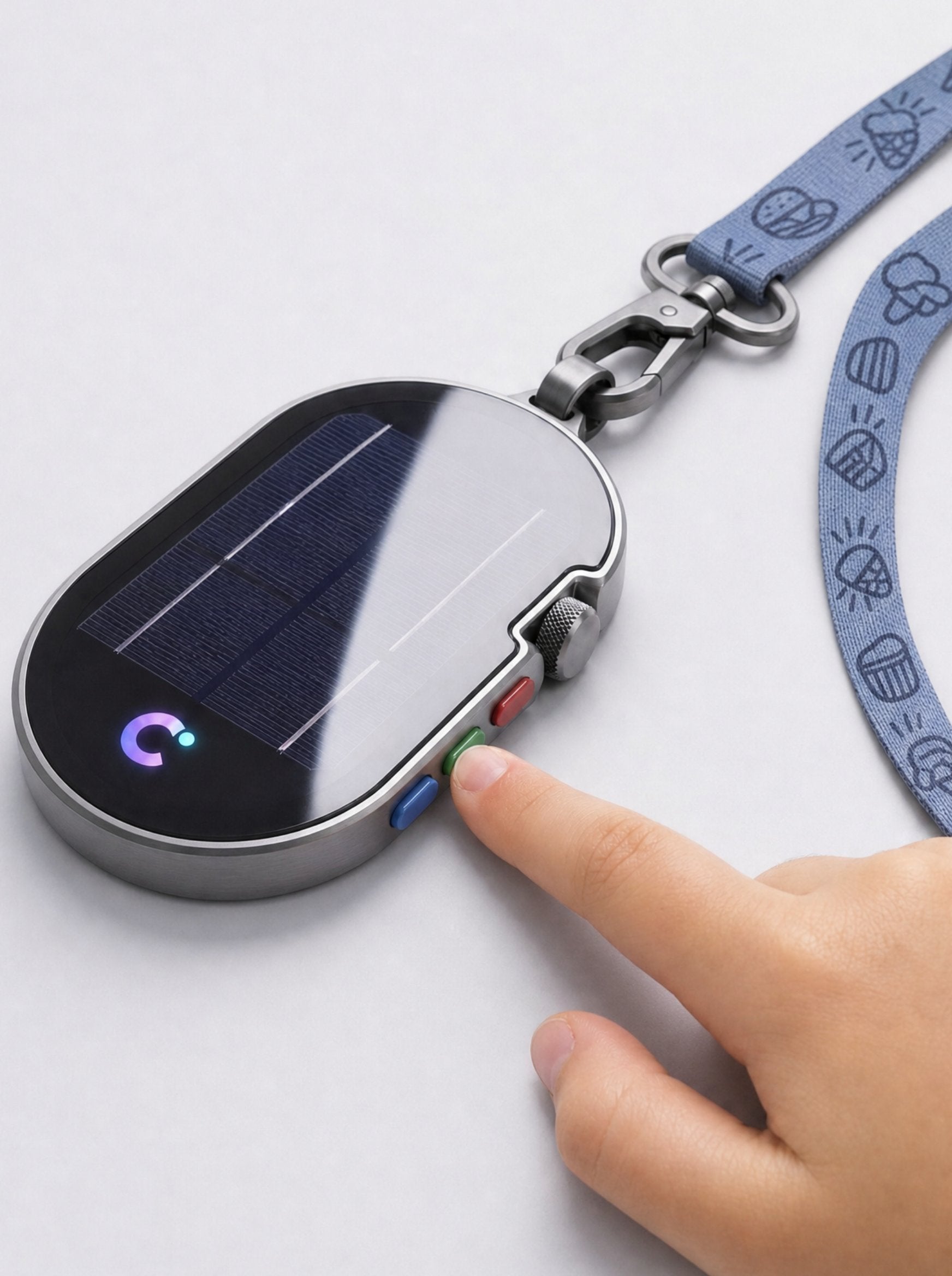 Child's finger pressing the green Translate button on COTIS