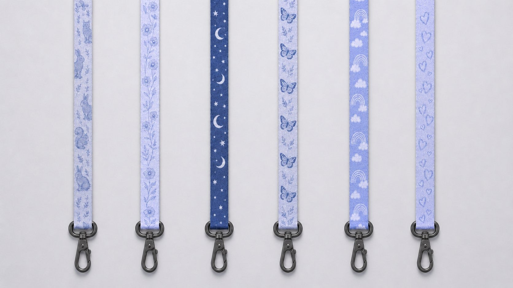 Slim COTIS straps in soft pastels: moons and stars, butterflies, flowers, and hearts